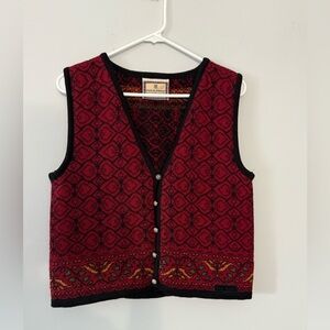 Dale of Norway Sweater Vest Red Boho Patterned 100% Wool Winter Classic Size S
